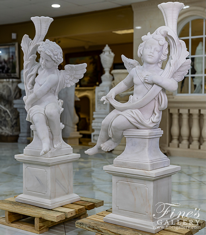 Marble Statues  - Carved Marble Cherub Statues - MS-1273